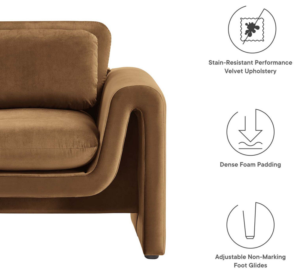 Waverly Performance Velvet Armchair - Brown