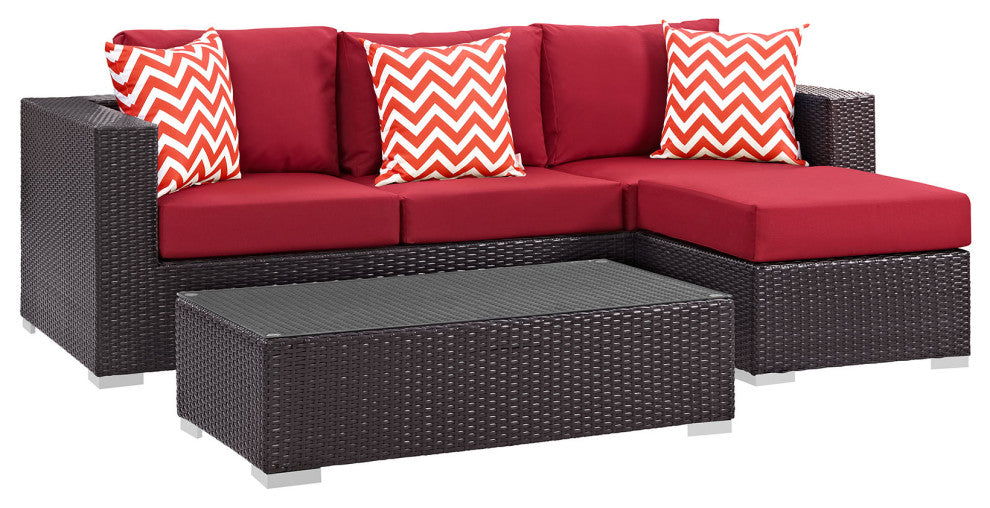 Convene 3 Piece Outdoor Patio Sofa Set Espresso Red