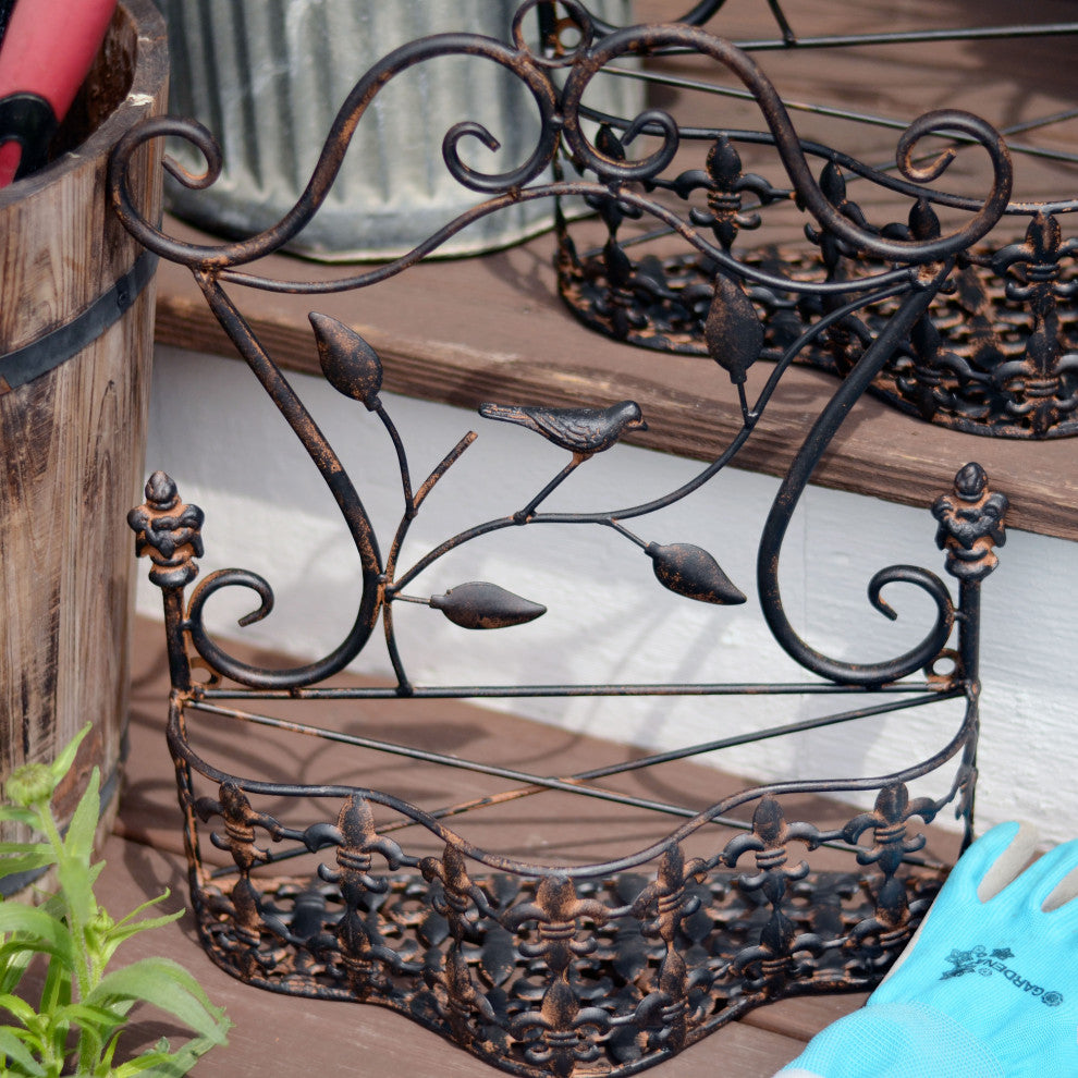 Fleur de Lis Wall Planter Set, Rusty Finish