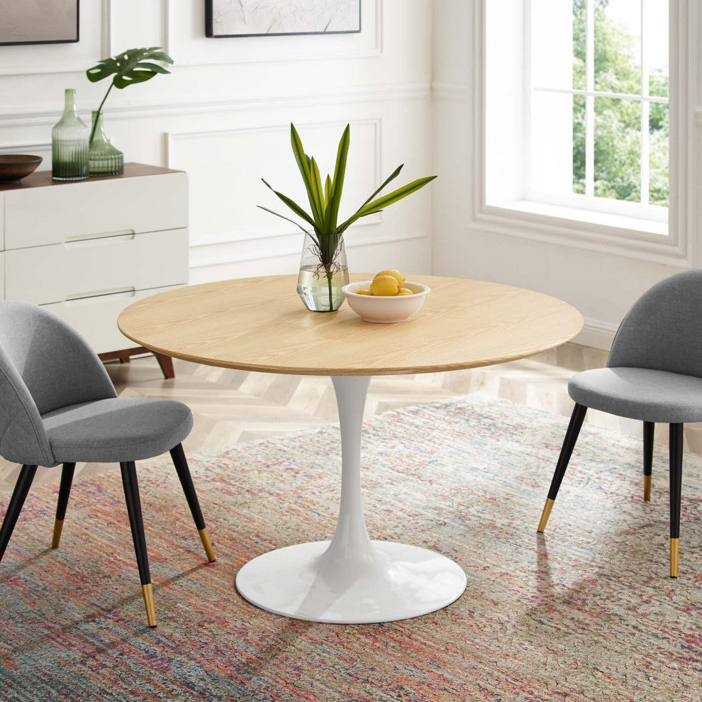 47" Dining Table, Round, Natural Brown White, Metal, Modern, Hospitality