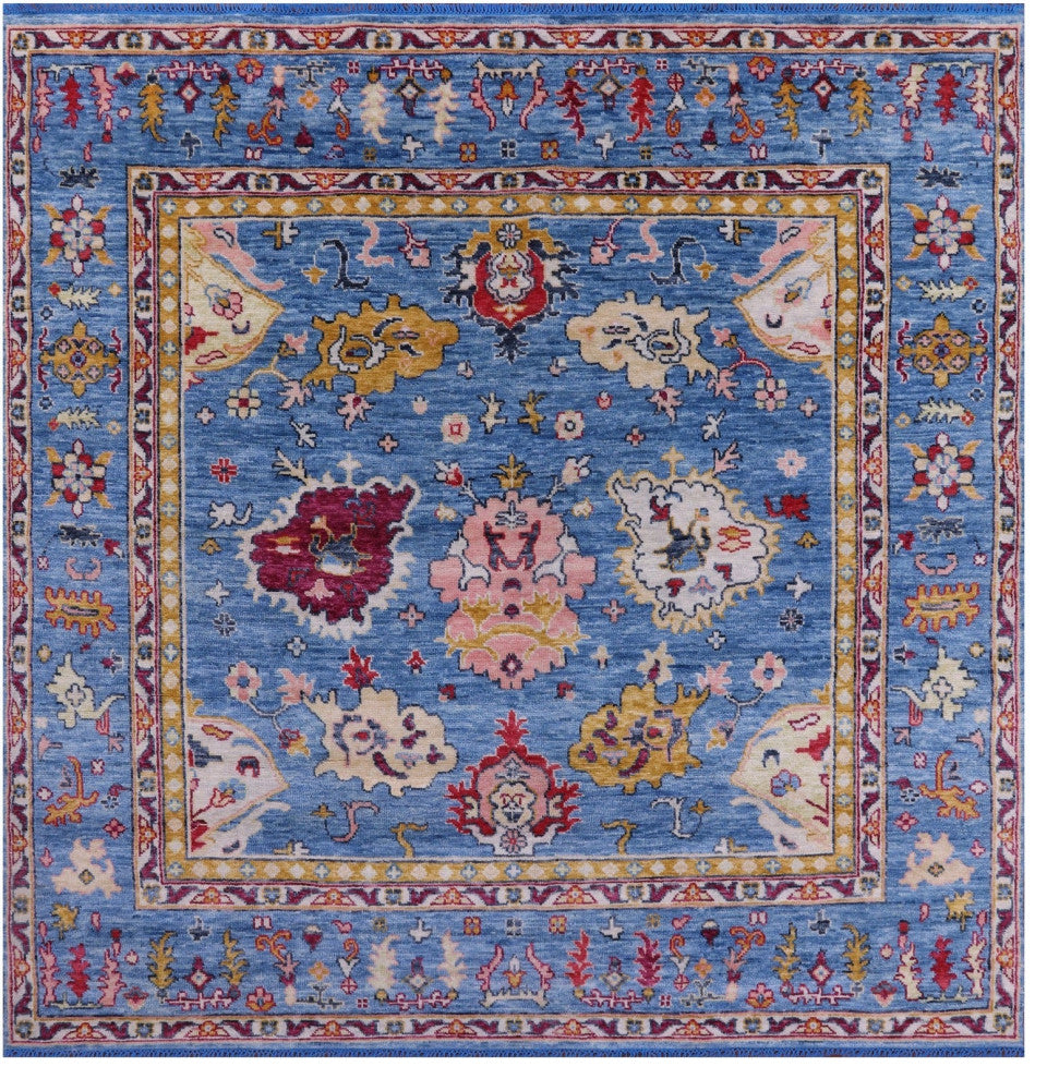 9' Square Handmade Turkish Oushak Wool Rug - Q13318