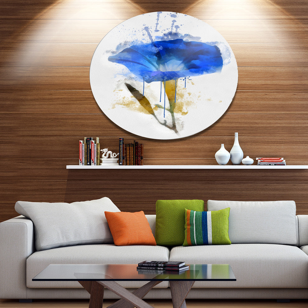 Blue Gentiana Alpina Watercolor, Modern Floral Round Wall Art, 23"