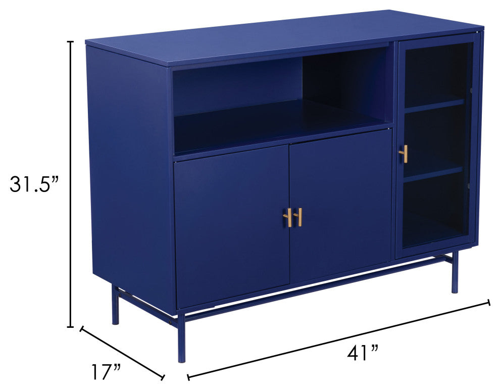 Bar Cabinet, Glass, Metal, Blue, Clear, Gold, Bar Kitchen Pub Cafe Bistro