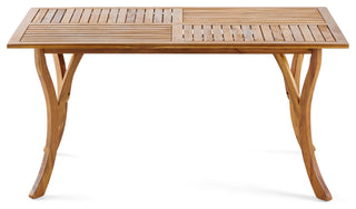 GDF Studio 7-Piece Caprise Outdoor Dining, Wood Table With Wicker Chairs Set