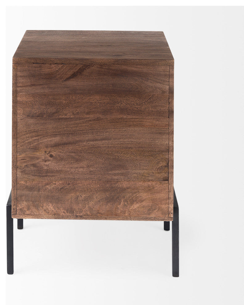 Arelius 20Lx18Wx26H Medium Brown Wood With Black Metal Frame End/Side Table