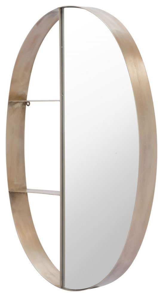 Frame Wall Mirror, Oval, Glass, Steel Metal, Antique Bronze, Bedroom Living