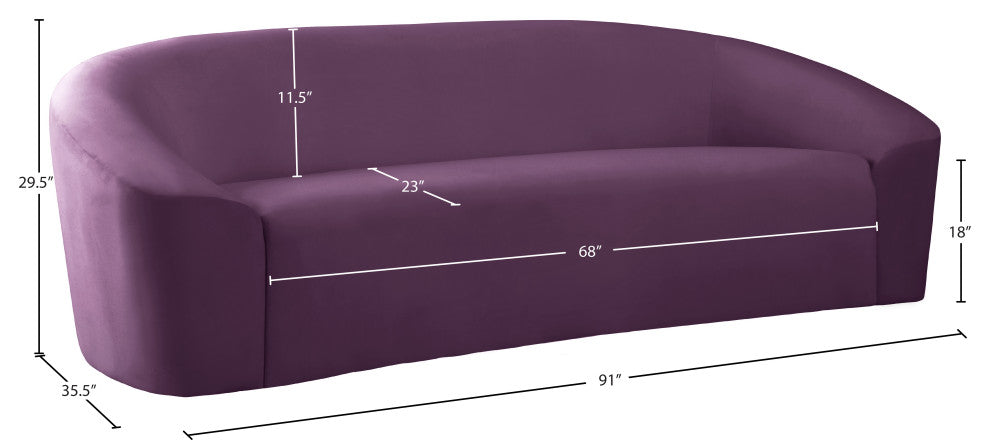 Riley Velvet Upholstered Rounded Sofa, Purple