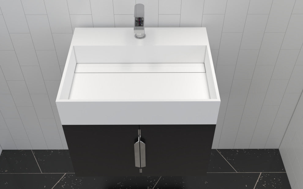 CastelloUSA Amazon 24" Wall Mounted Bathroom Vanity Set, Black, White Top, Chrome Handles