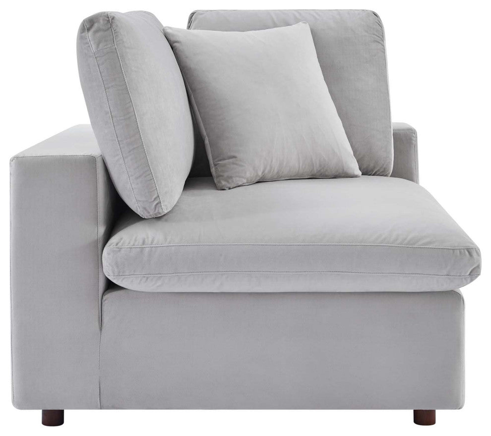 Commix Down Filled Overstuffed Performance Velvet Corner Chair Light Gray
