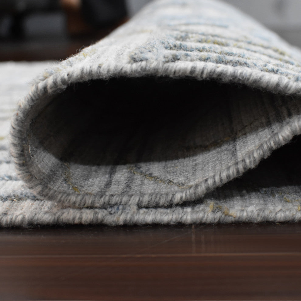 HAND WOVEN FLAT WEAVE KILIM POLYESTER AREA RUGS -Rectangle,Light Gray,Geometric, [Runner] 2'6''x10'