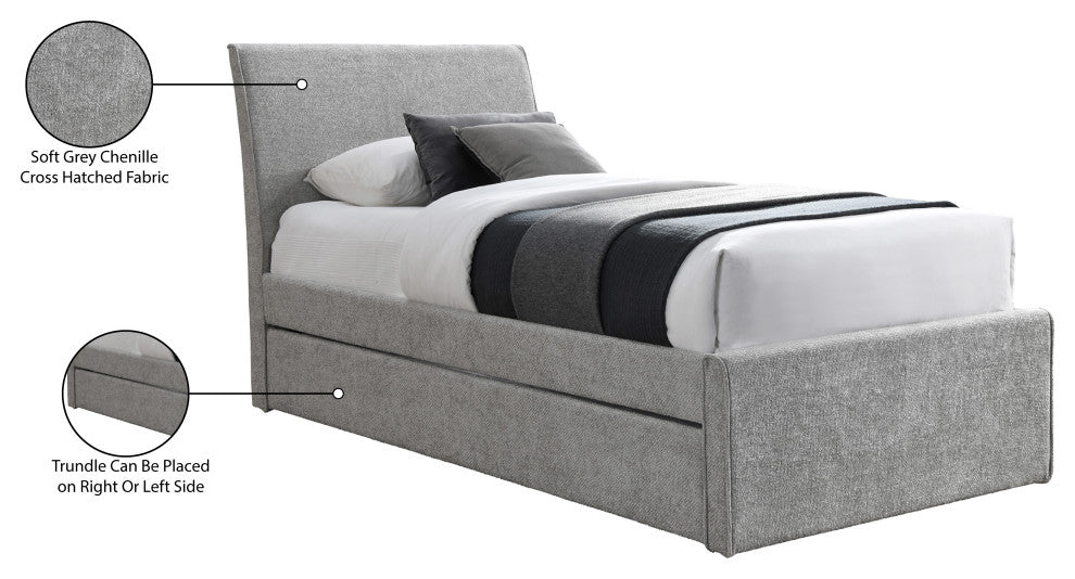 Myles Upholstered Trundle Bed, Gray, Twin, Chenille Fabric