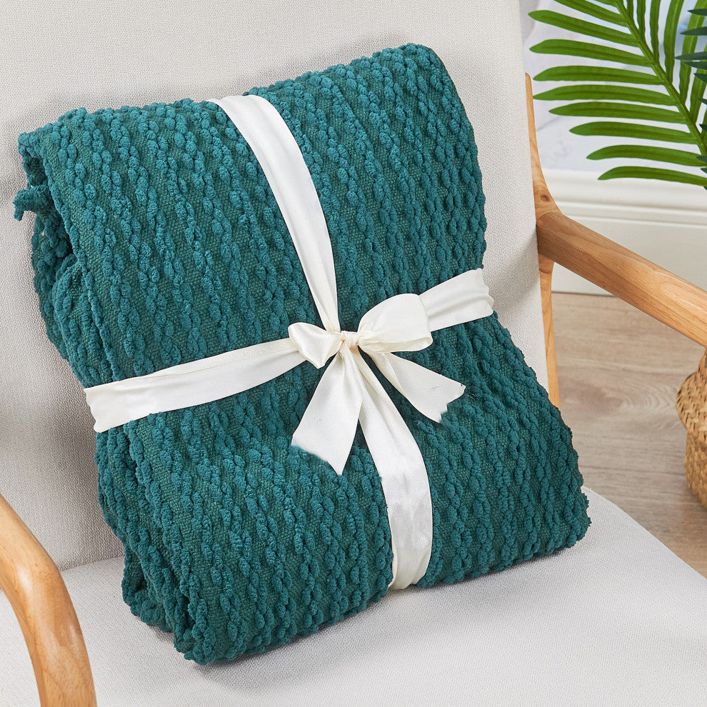 Chain Tweed Knit Throw Blanket, Deep Teal