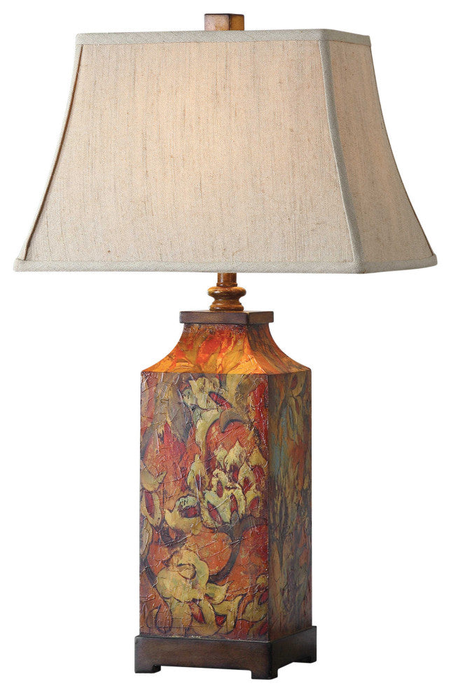 Uttermost Colorful Flowers Table Lamp | Floral Table Lamp with Ivory Linen Shade