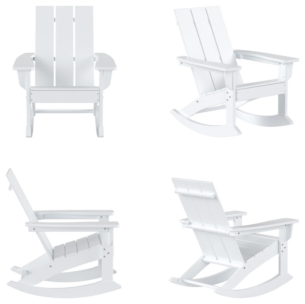 WestinTrends 4PC Modern Adirondack Outdoor Rocking Chair Set, Porch Rockers, White