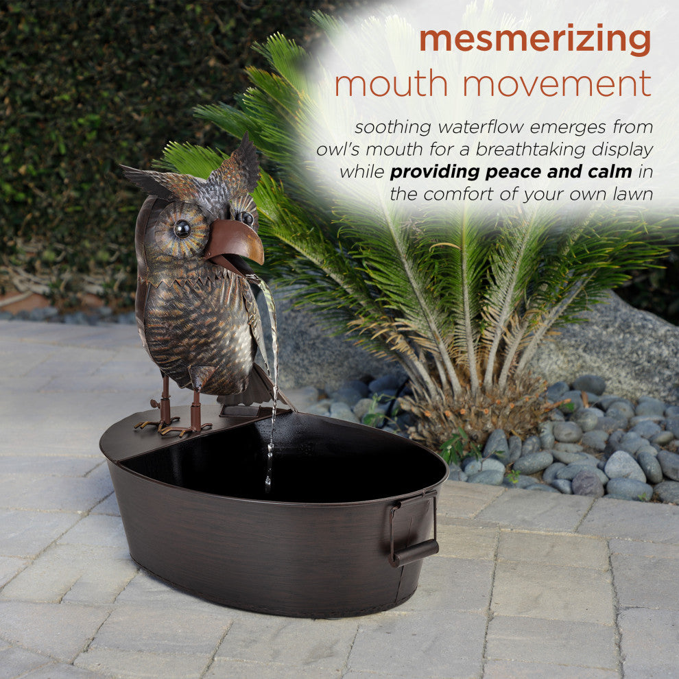 Alpine Metal Owl on a Tin Fountain, 23" Tall