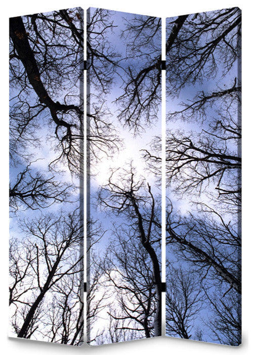 HomeRoots 1" x 48" x 72" Multi Color Wood Canvas Forest Screen