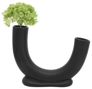Ceramic 8"H U-Shaped Vase With Base, Black