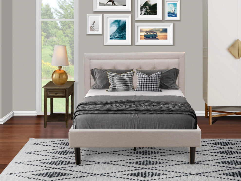 2Pc Fannin Bedroom Set, 1 Full Bed Frame, Bedroom Nightstand, Mist Beige