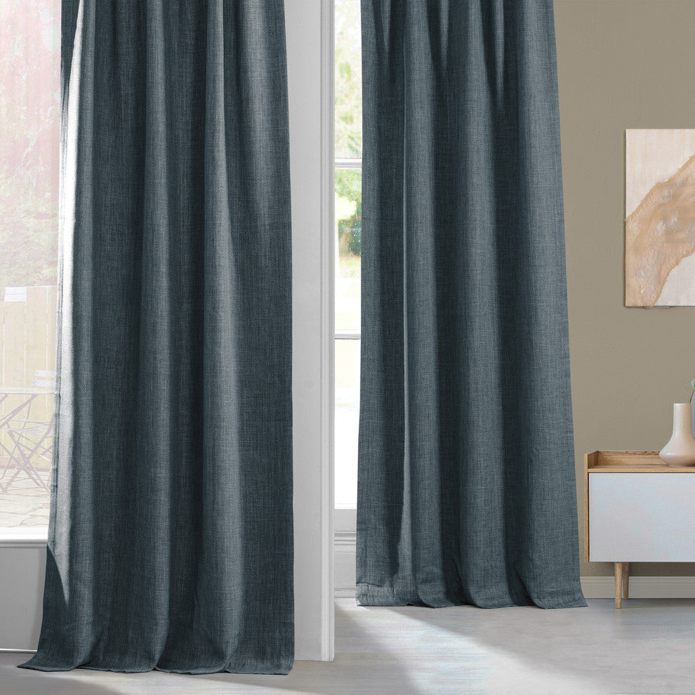 Faux Linen Darkening Curtain Single Panel, Reverie Blue, 50"x96"