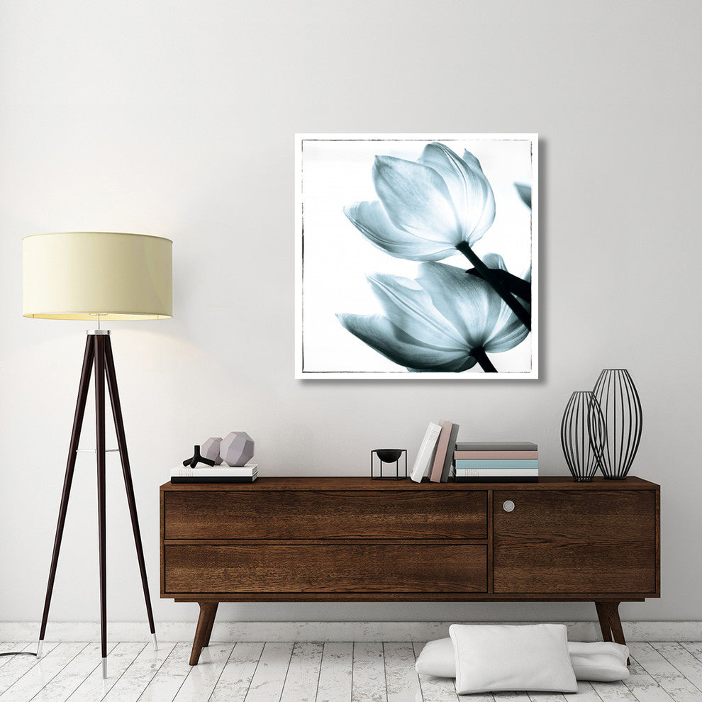 "Translucent Tulips II Sq Aqua" Paper Print by Debra Van Swearingen, 42"x42"