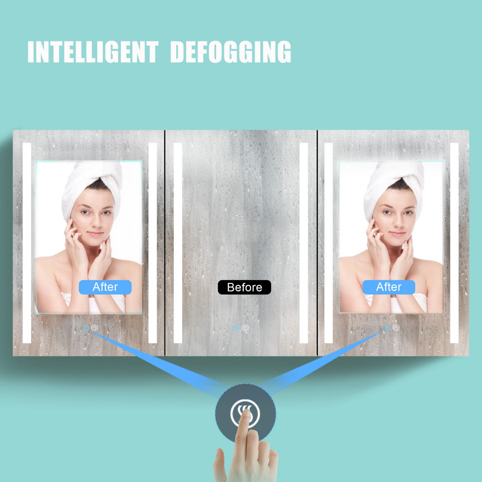 60" Aluminum Surface Mount Medicine Cabinet with Three Doors and Mirror