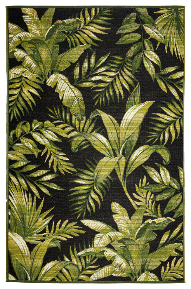 Marina Jungle Leaves Indoor/Outdoor Rug, Black, 8'10"x11'9"