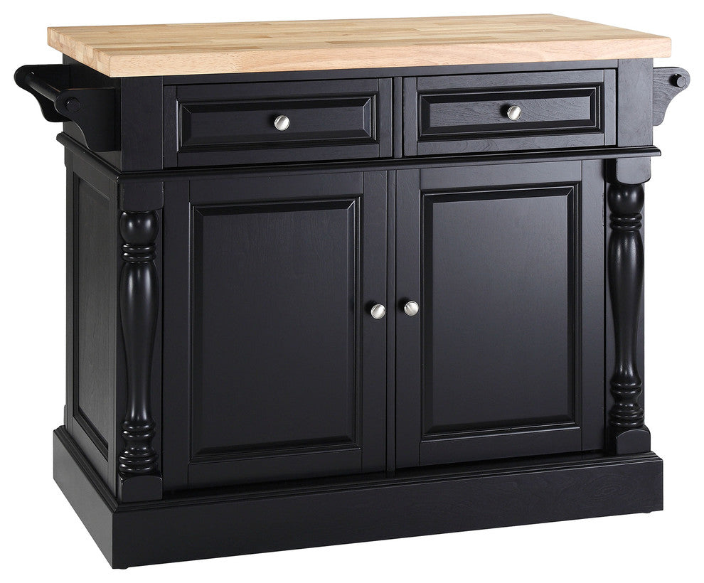 Crosley Furniture Oxford Wood Butcher Block Top Kitchen Island in Black