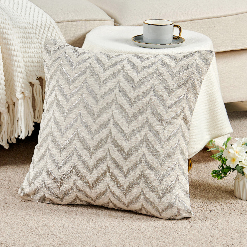 Jacquard Chenille Pillow Covers, 2-Piece Set, Silver, 20"x20"