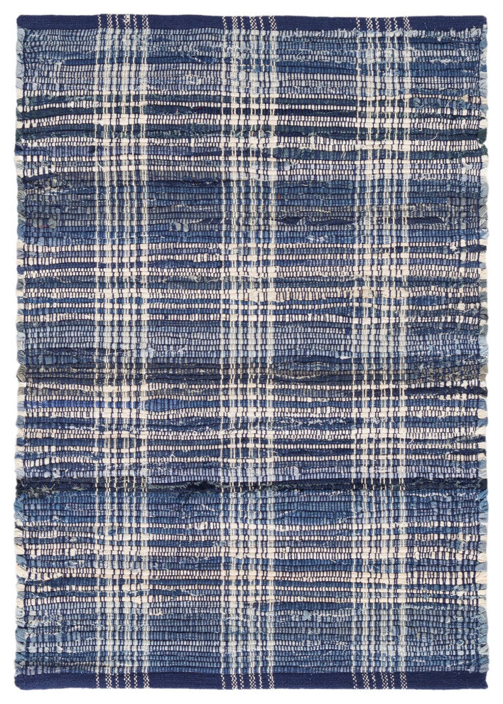 Dash & Albert Denim Plaid Handwoven Cotton Rug, Blue, 5' x 8'