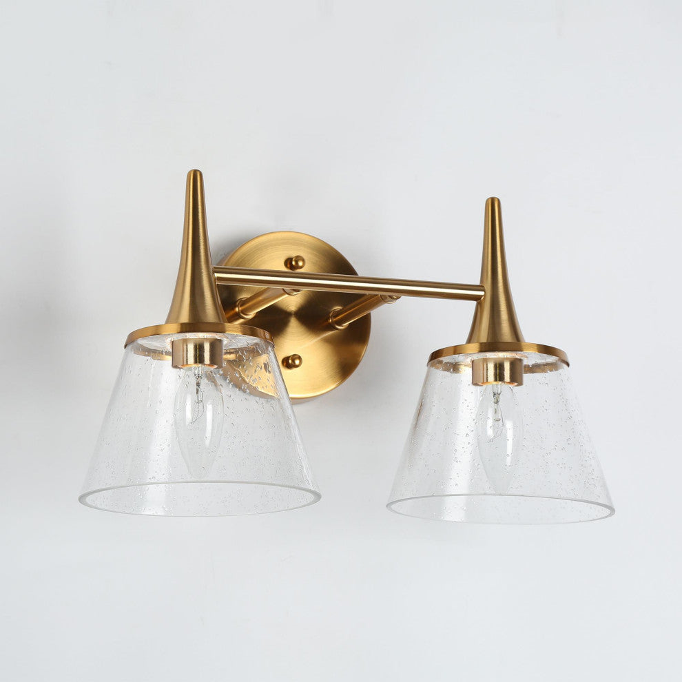 LNC 14" 2-Light Polished Gold With Seeded Glass Modern Vanity Light
