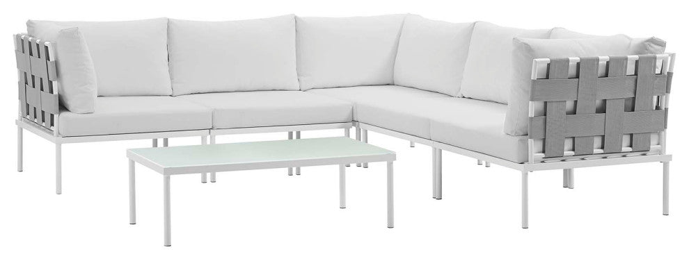 Modway Harmony 6 Piece Outdoor Patio Aluminum Sectional Sofa Set, White White