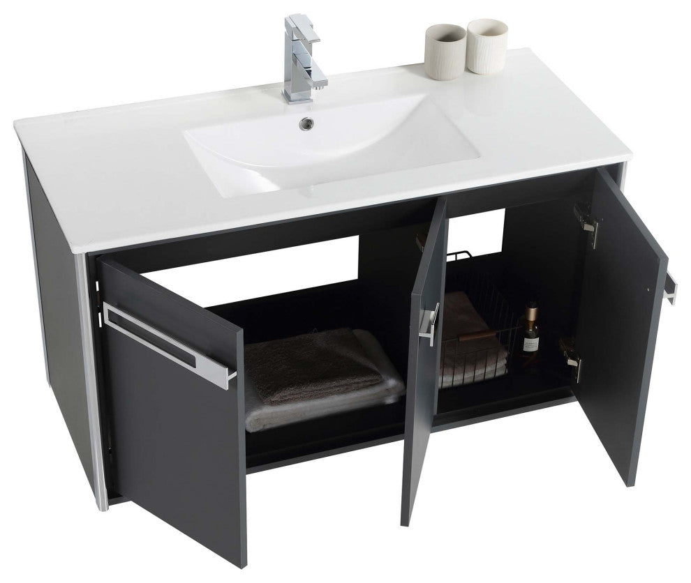 Oakville Wall Mount Bathroom Vanity, Onix Grey, 42", Chrome Hardware