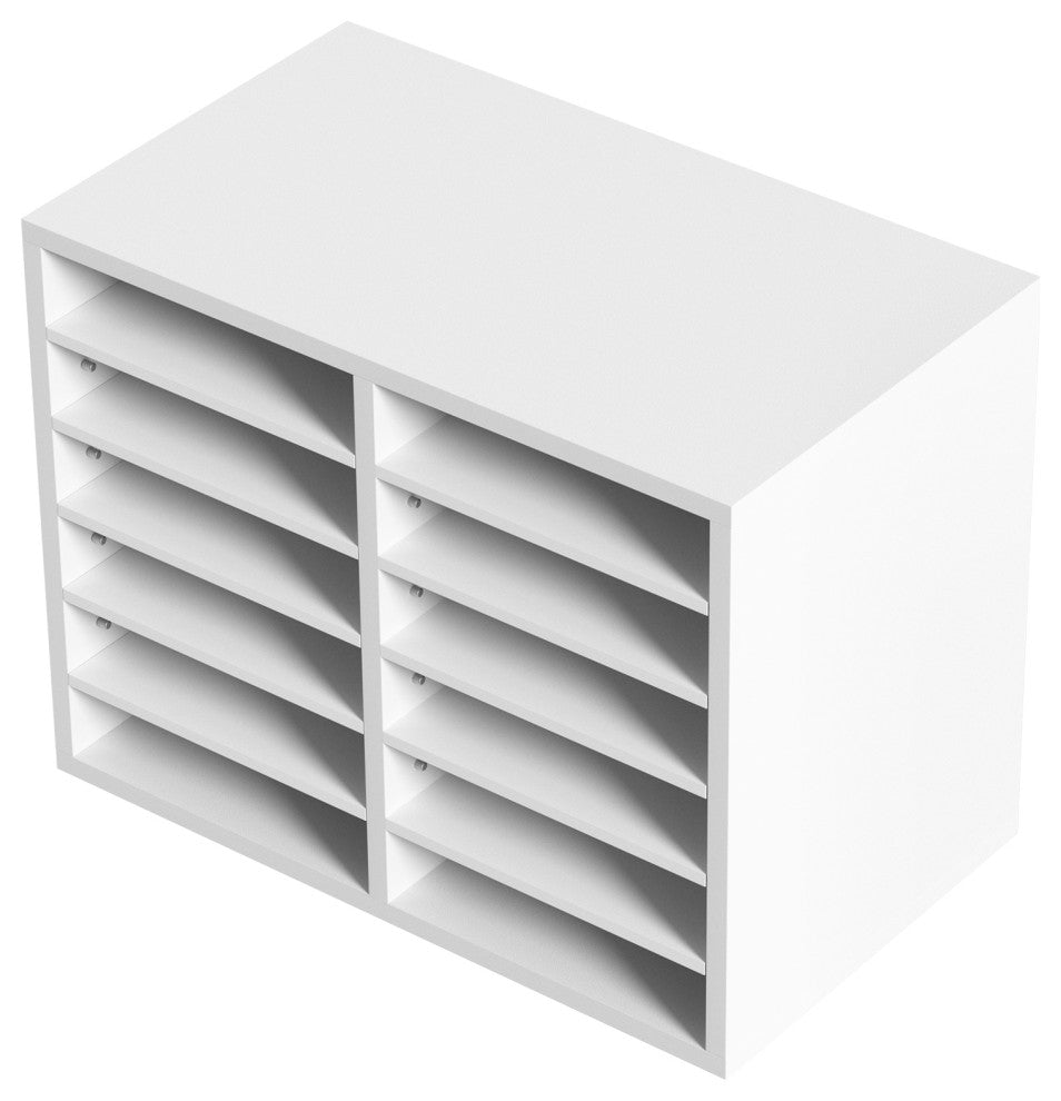 12 Compartments Wood File Organiser Office Mailbox with Adjustable Shelves, White