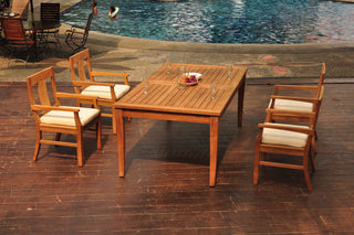 5-Piece Outdoor Teak Dining Set, 122" X-Large Rectangle Table, 4 Osbo Arm Chairs