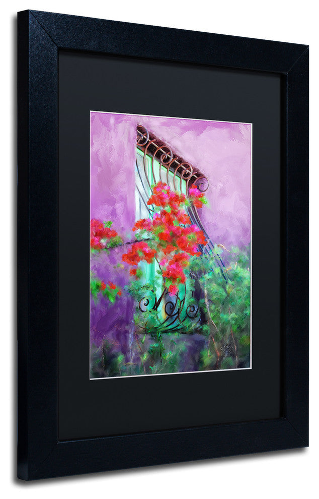 Lois Bryan 'Painted Rose Covered Window' Art, Black Frame, Black Matte, 11"x14"