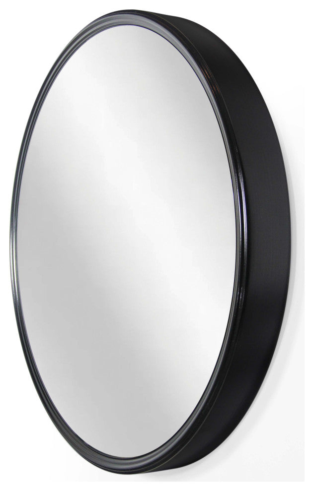 Deep Frame Metal Wall Mirror, 24" Diameter, Black