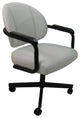 Glass Dinette Set M-70 Swivel Caster Chairs, White Vinyl - Black