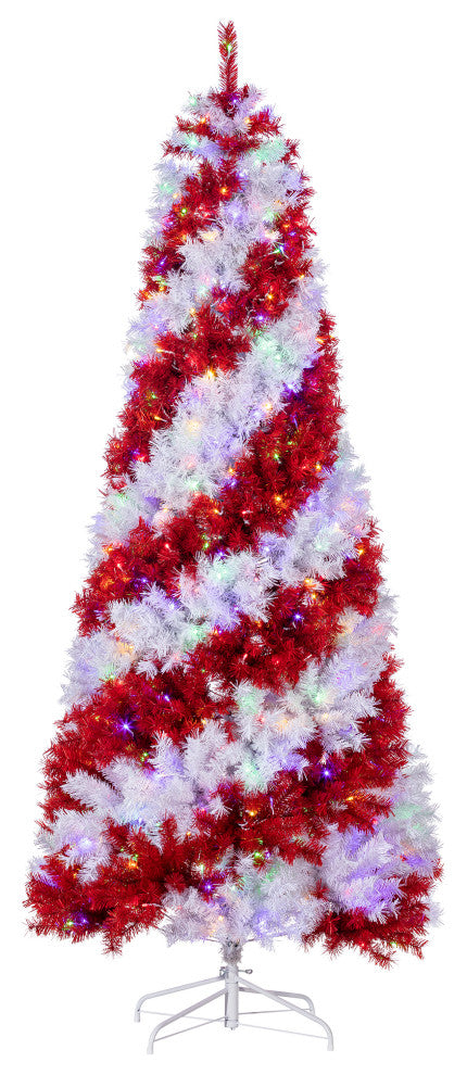 7.5' Candy Cane Swirl Pine Tree With Warm White and Multicolor LED Lights