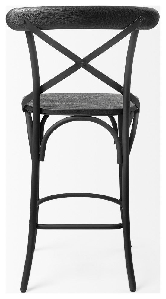 Etienne Black Solid Wood Seat with Black Metal Frame Counter Stool