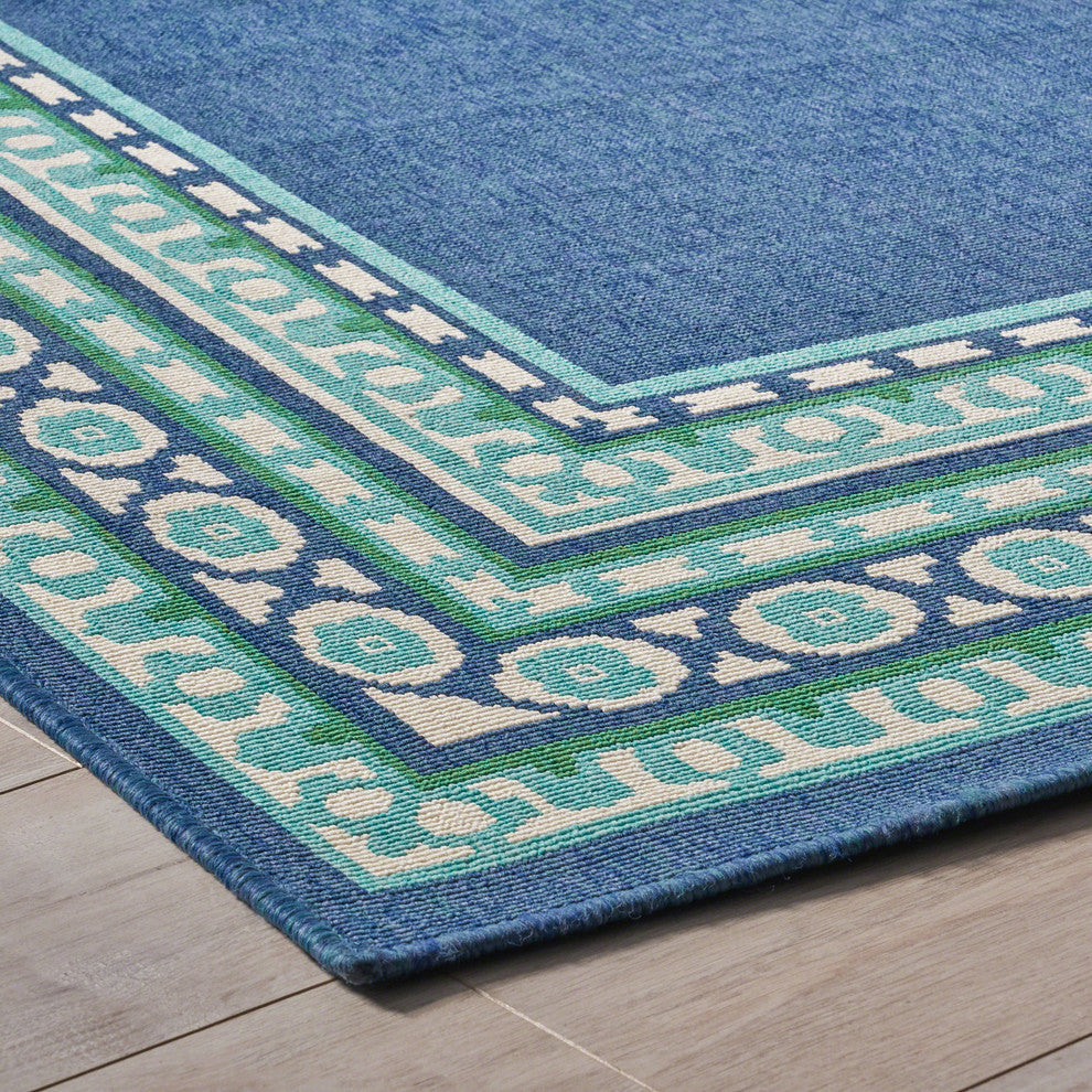 GDF Studio Sean Indoor Border Area Rug, Navy and Green, 8'x11'