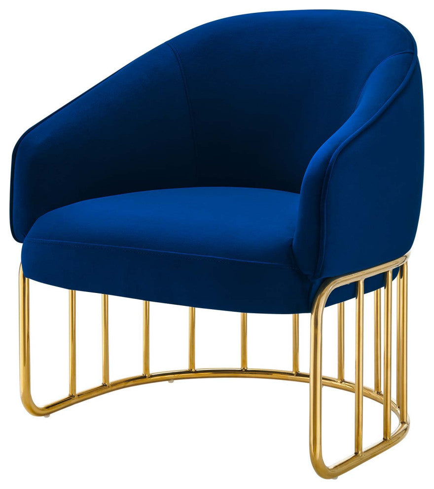 Armchair Accent Chair, Blue Navy, Velvet, Modern, Mid Century Hotel Lounge Cafe
