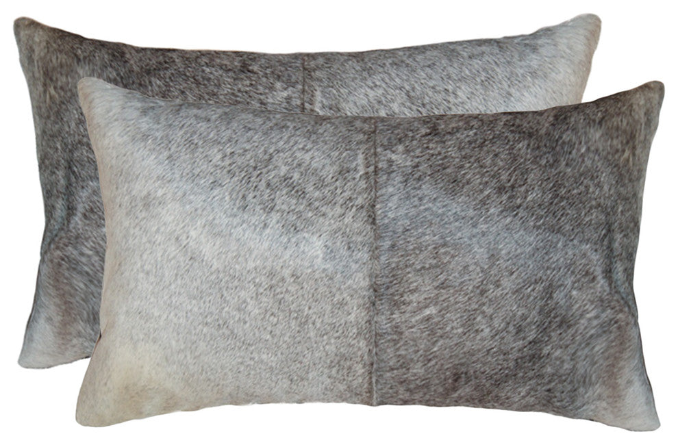 12"x20" Torino Kobe Cowhide Pillows, Set of 2, Gray and White