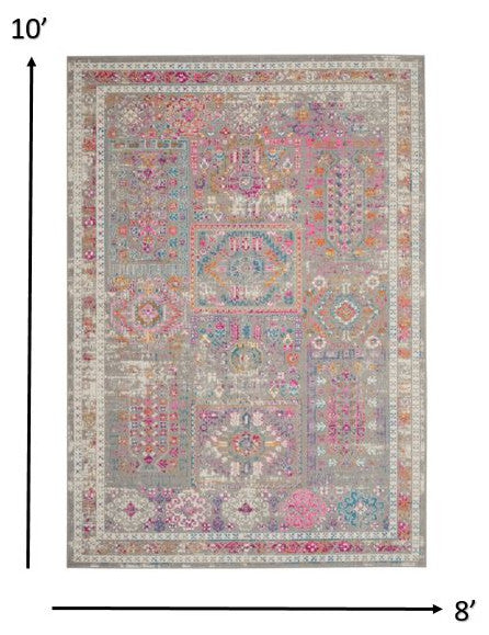 8" x 10" Gray Distressed Ornamental Area Rug
