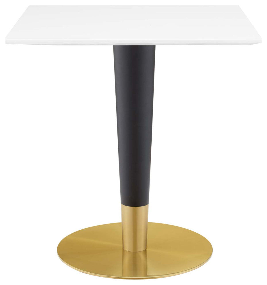 Dining Table, Square, Wood, Metal, Gold White, Modern, Cafe Bistro Restaurant