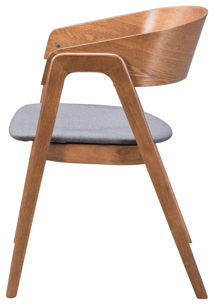 Dining Chair, Set of 2, Fabric, Wood, Walnut, Gray, Bar Kitchen Pub Bistro