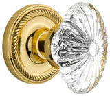 Double Rope Rosette With Oval Fluted Crystal Knob, Polished Brass