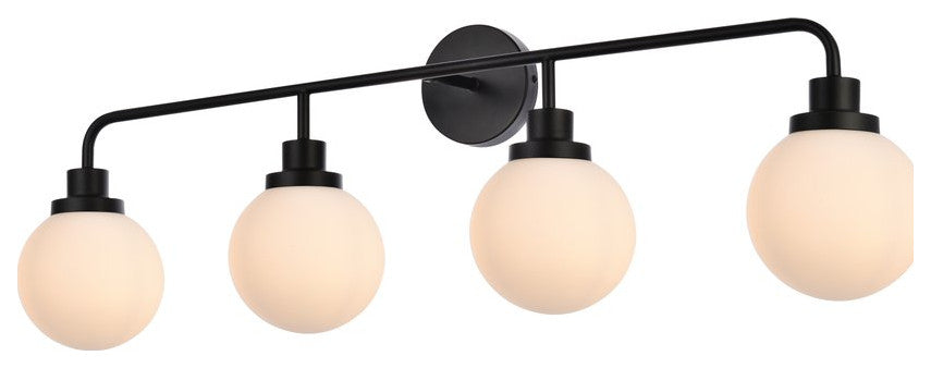 Helen 4-Light Bath Sconce, Black With Frosted Shade