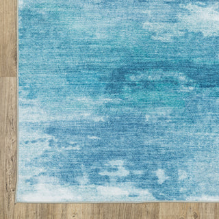 Sasha Abstract Sky Machine Washable Blue/ Ivory Area Rug Mat 5' x 7'