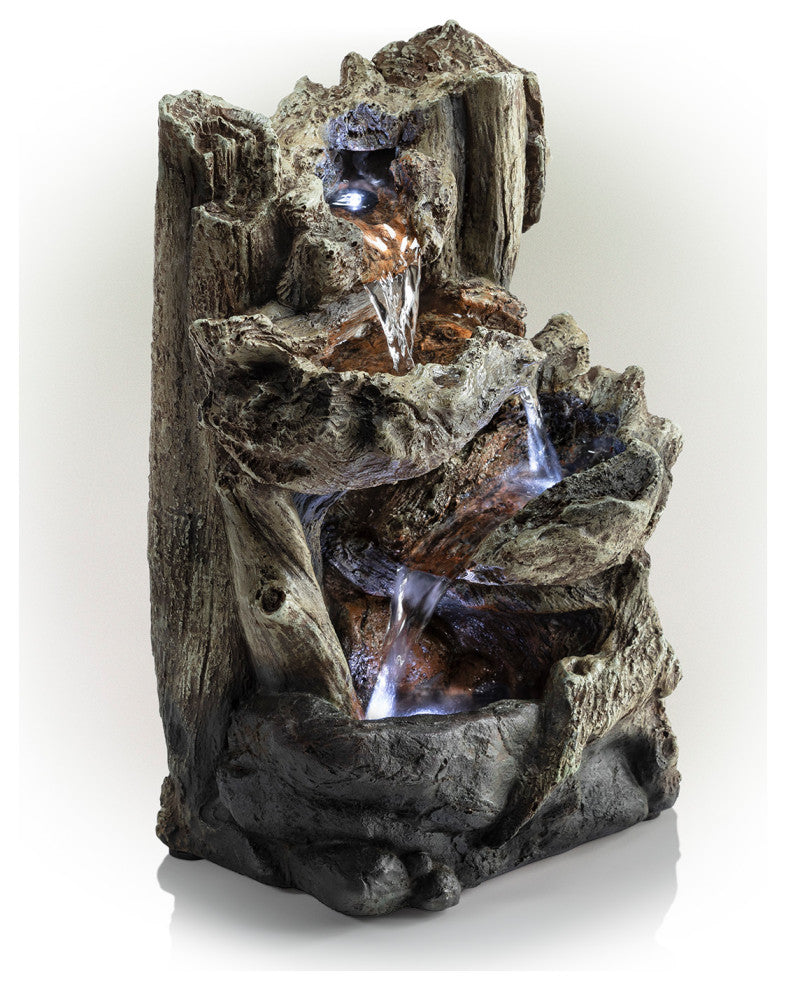 14" Tall Indoor Tiered Log Tabletop Fountain with LED Lights