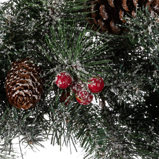24"D Pre-Lit Glittered Pine Cone Christmas Wreath With Warm White LED Light